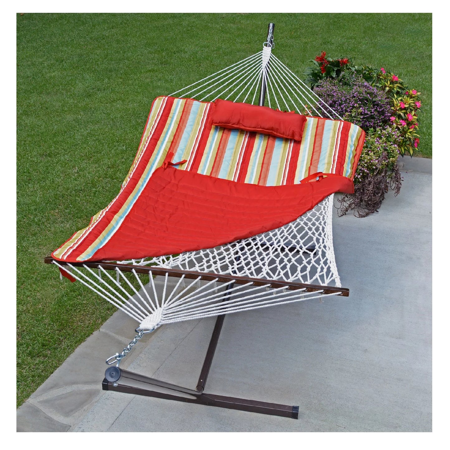 The hamptons collection 144" striped cotton soft comfort hammock with frame