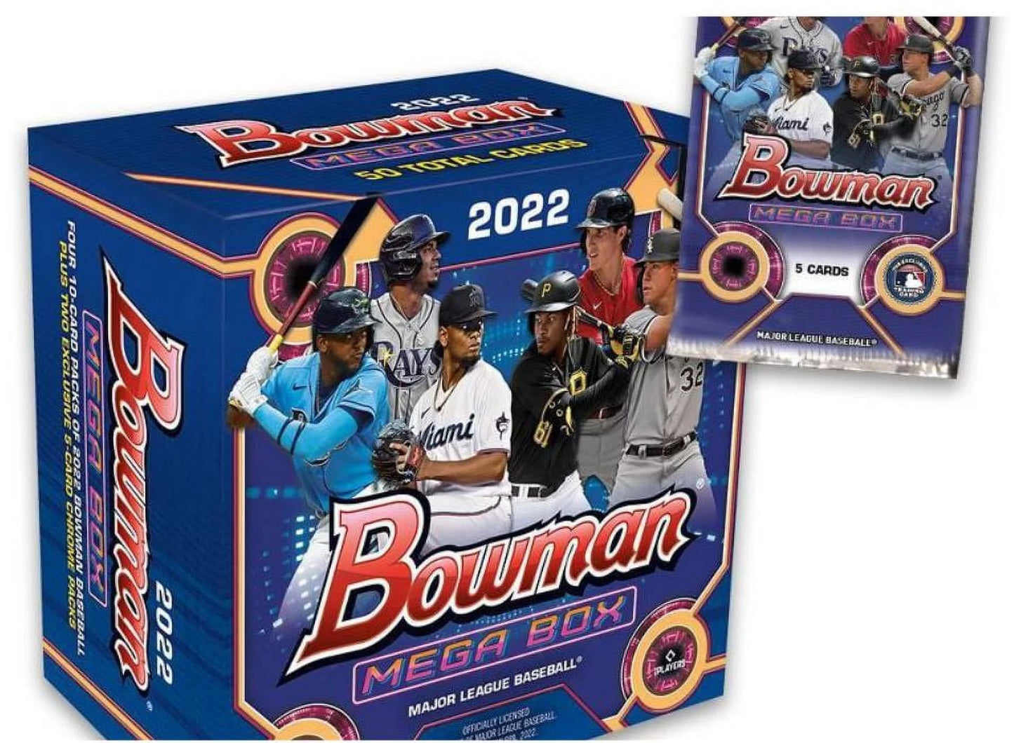 2022 topps mlb bowman baseball trading card mega box - 50 cards!