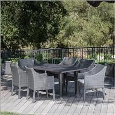 Arcadia outdoor 7 piece wicker rectangular dining set with cushions, grey, silver