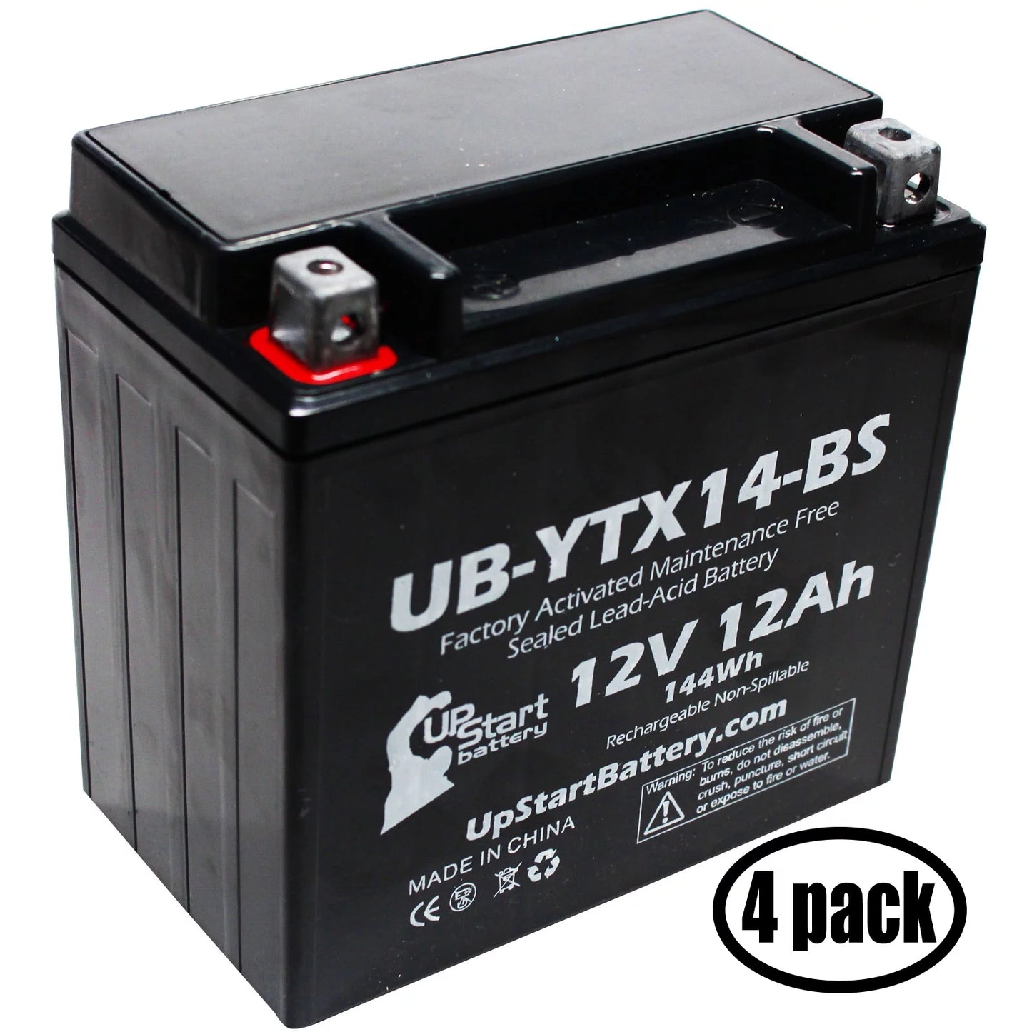 4-pack upstart battery replacement for 1998 yamaha yzf1000r 1000 cc factory activated, maintenance free, motorcycle battery - 12v, 12ah, ub-ytx14-bs