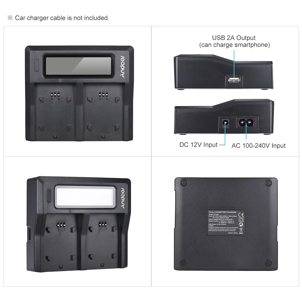 Andoer np-fz100 dual channel lcd battery replacement for sony a7iii a9 a7riii a7siii