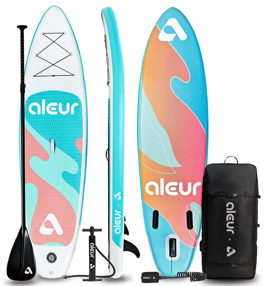 Aleur explorer inflatable stand up paddle board package w premium sup accessories & backpack, non-slip deck, leash, paddle and hand pump