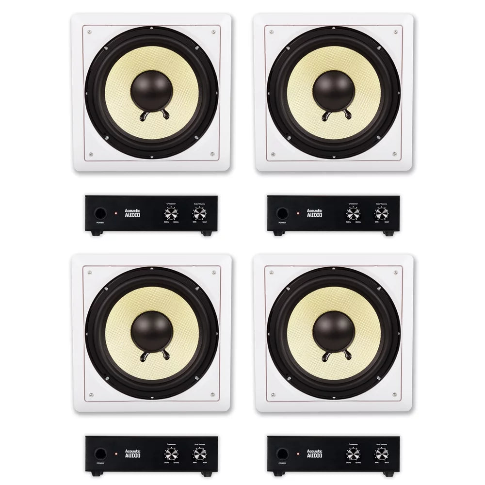 Acoustic audio hd-s10 flush mount subwoofers with 10" speaker and amps 4 pack