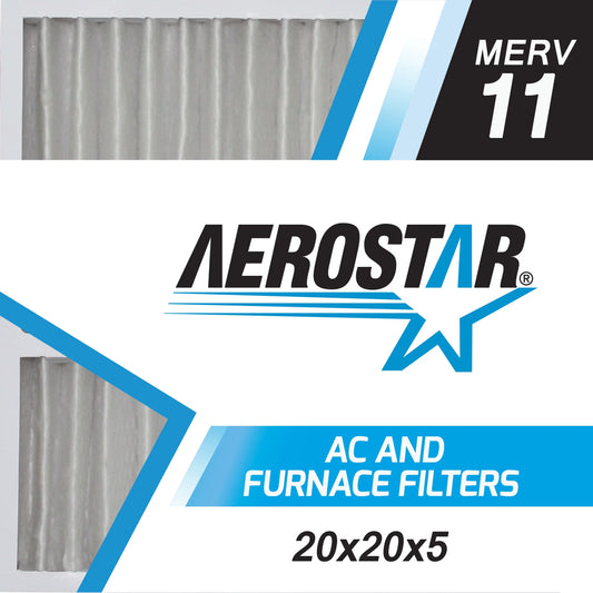 Aerostar 20x20x5 merv  11, carrier replacement pleated air filter, 20x20x5, box of 2