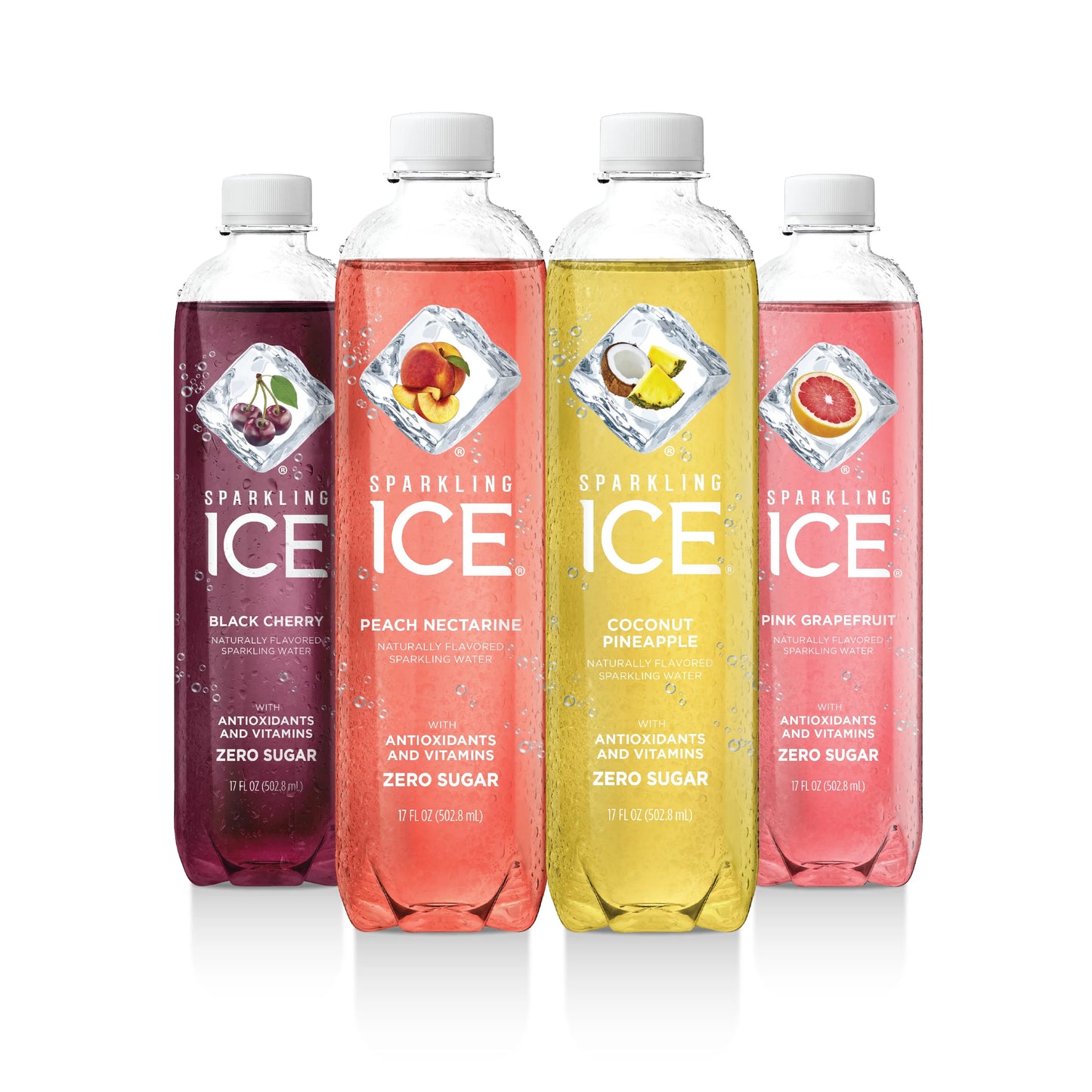 Sparkling ice variety pack, 17 fl oz, 12 count (black cherry, peach nectarine, coconut pineapple, pink grapefruit)