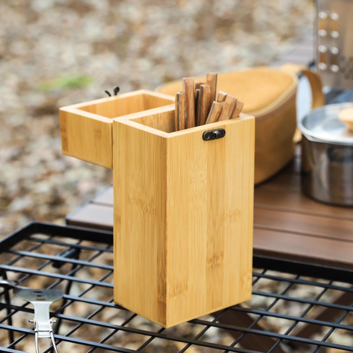 Utensil holder lock design silverware organizer utensil drying storage stand for picnic camping outdoor countertop restaurant kitchen