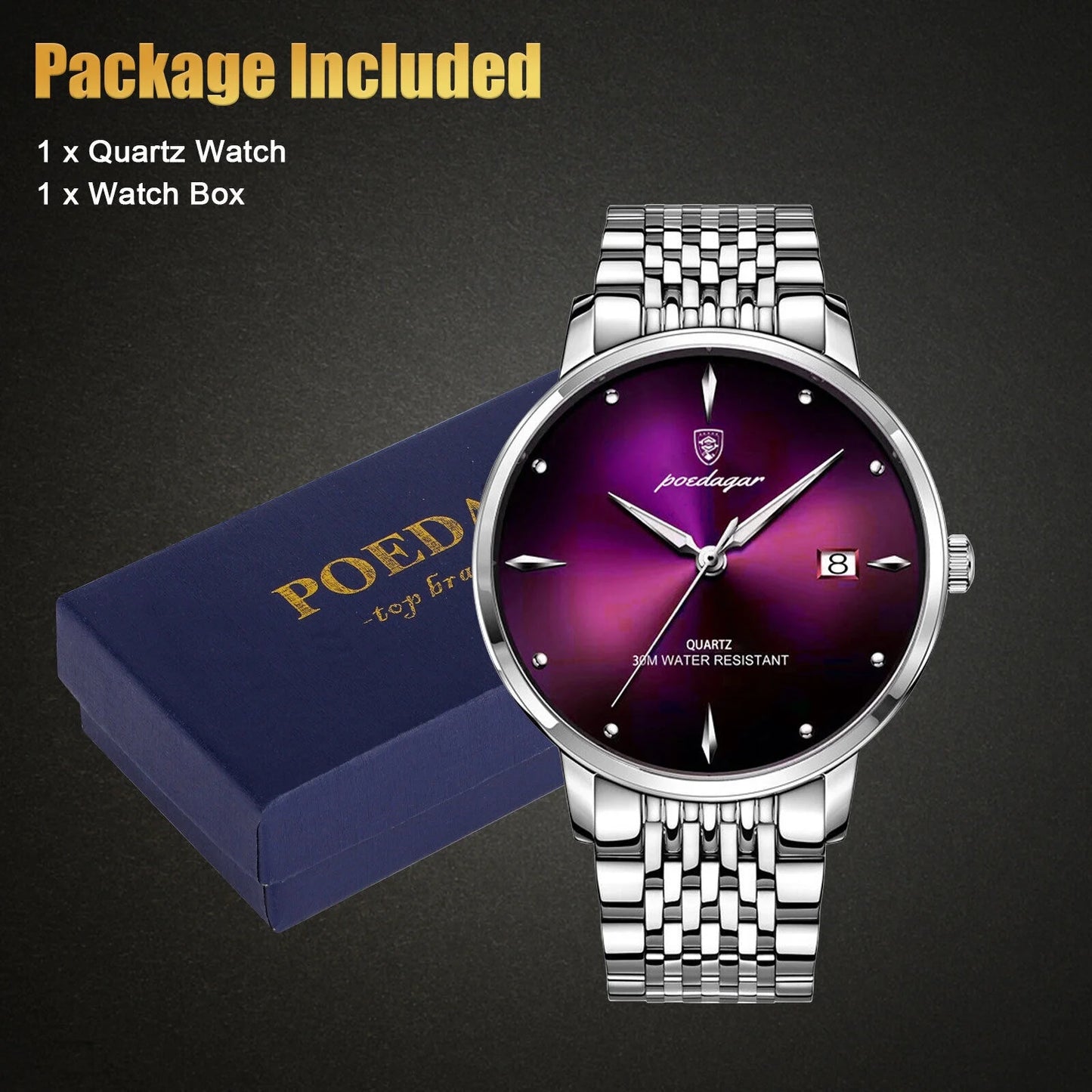 Waterproof men's luminous watch classic stainless steel quartz luxury wristwatch