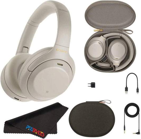 Sony wh-1000xm4 wireless noise-canceling over-ear headphones (silver) +pixicloth