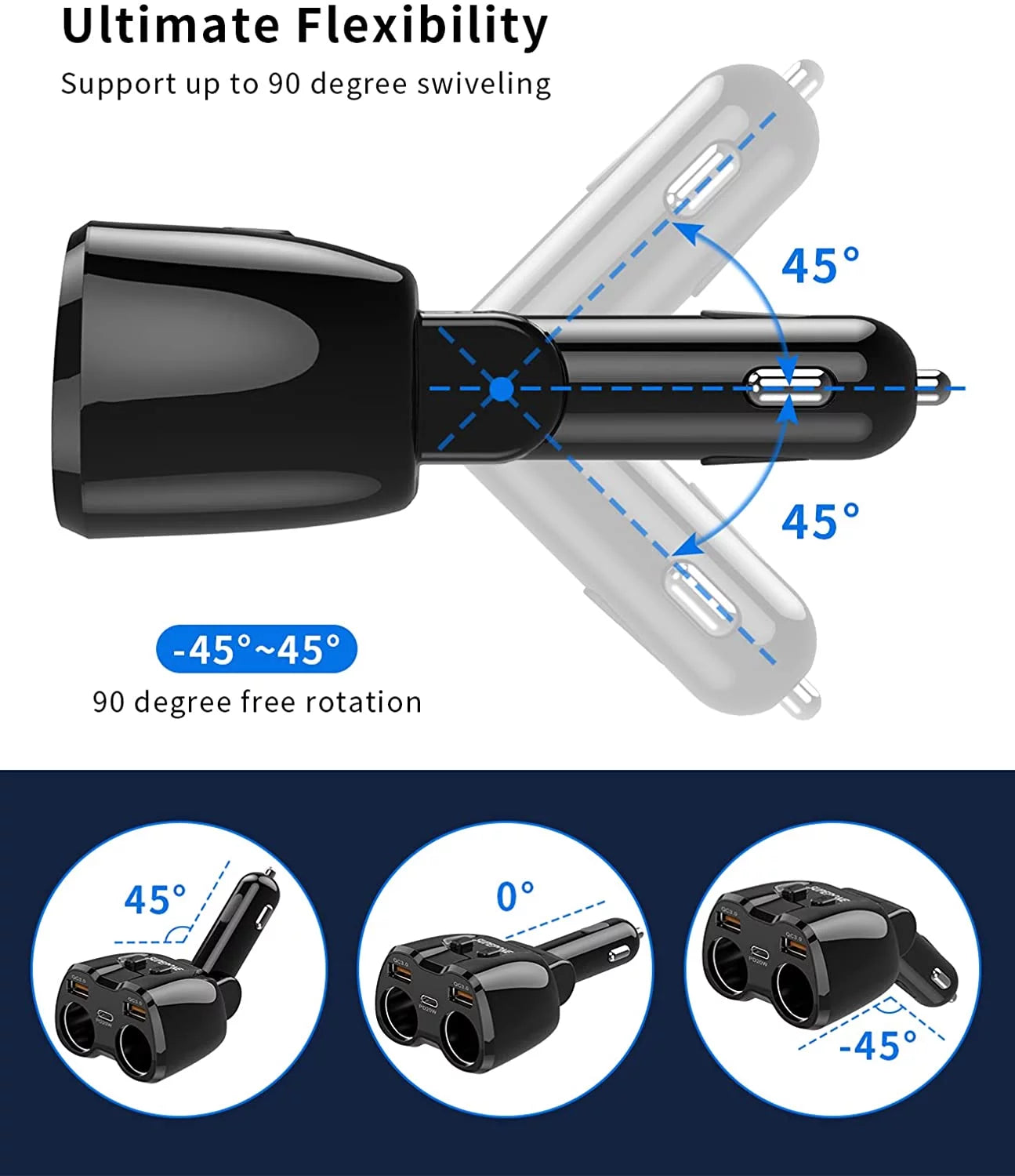 ?upgraded? ette lighter splitter, superone 180w 2-socket ette lighter adapter with dual qc3.0 and 20w pd usb c car charger splitter for gps/dash cam/laptop/ipad/iphone 13 pro max/13/12/11