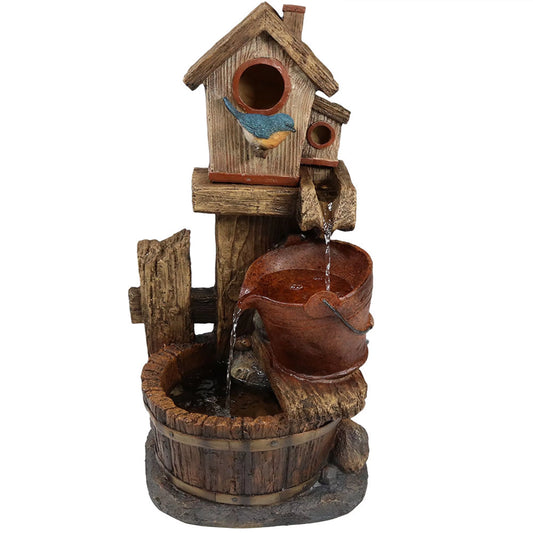 Sunnydaze bluebird house and buckets outdoor fountain - 26"