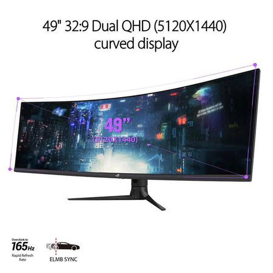 Asus rog strix 49" ultra-wide curved hdr gaming monitor (xg49wcr) - dual qhd 32:9 (5120 x 1440), 165hz, extreme low motion blur sync, usb-c, rj45, displayhdr400, 90% dci-p3, dual input kvm switch