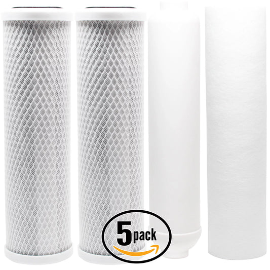 5-pack replacement filter kit for us water systems 200-apro-5050-p ro system - includes carbon block filters, pp sediment filter & inline filter cartridge - denali pure brand