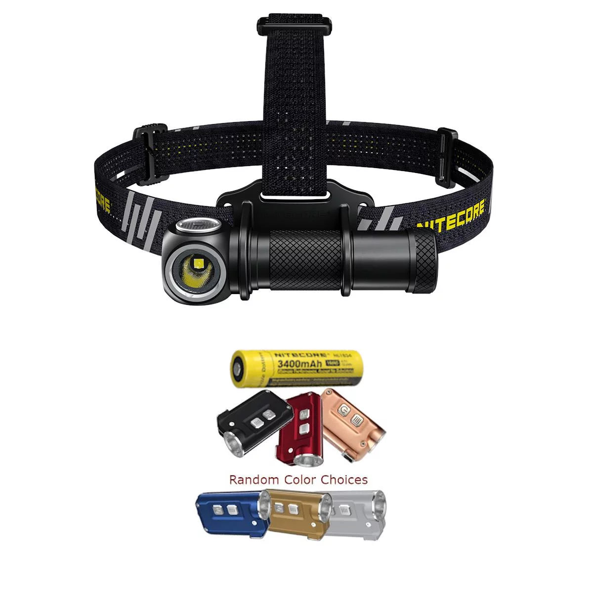 Value bundle: nitecore ut32 dual emitter headlamp - (5700k, cool white) - (3000k, warm white) with 1x nl1834 battery and 1x tini keychain light (random color choices)