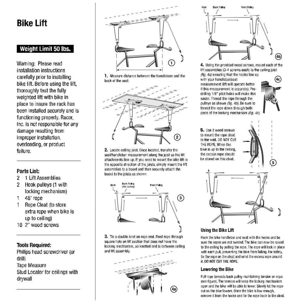 Tomfoto  hoist garage storage bike lift pulley system with 60kg bearing overhead bike rack heavy duty ceiling  hanger