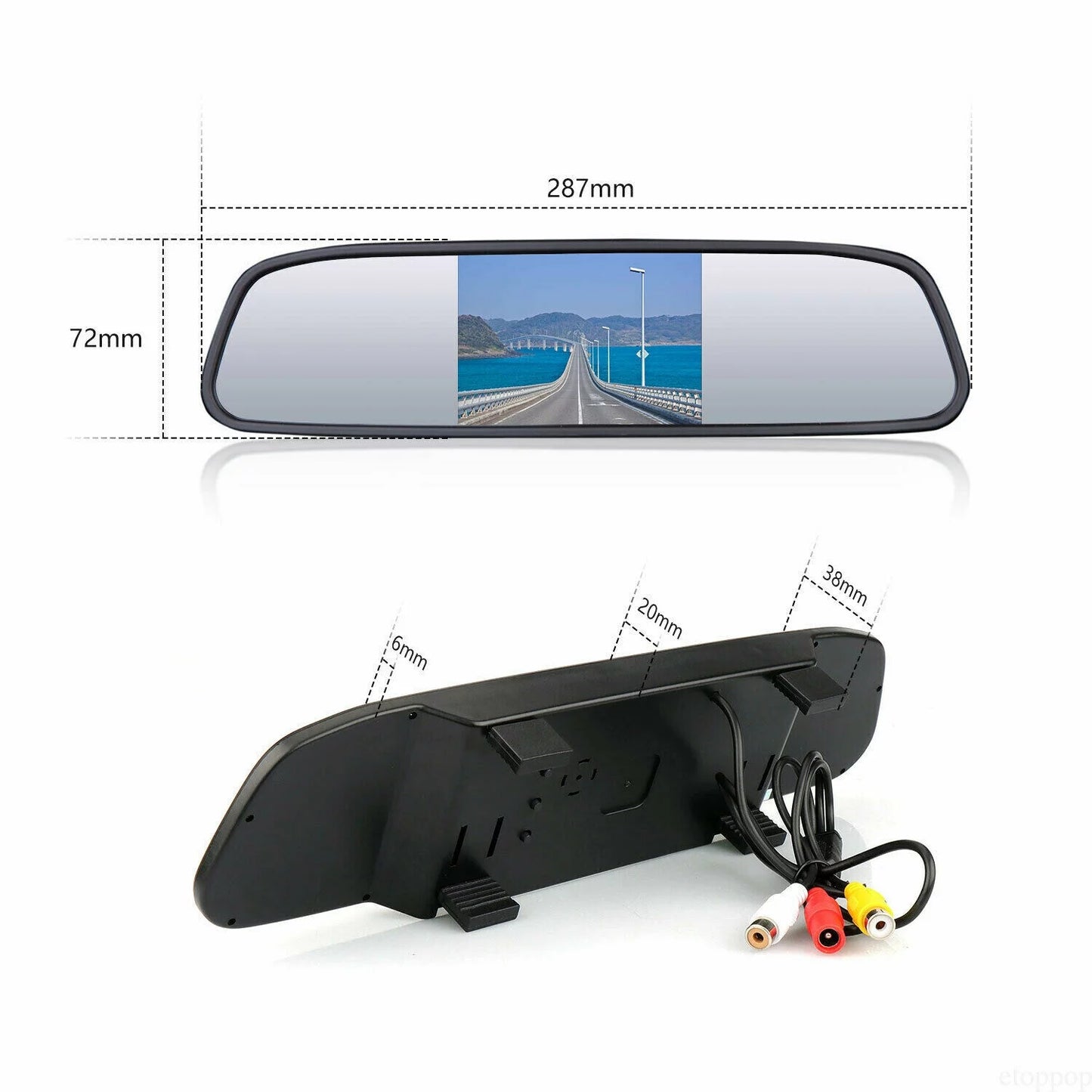 4.3" backup camera mirror car rear view reverse night vision parking system kit