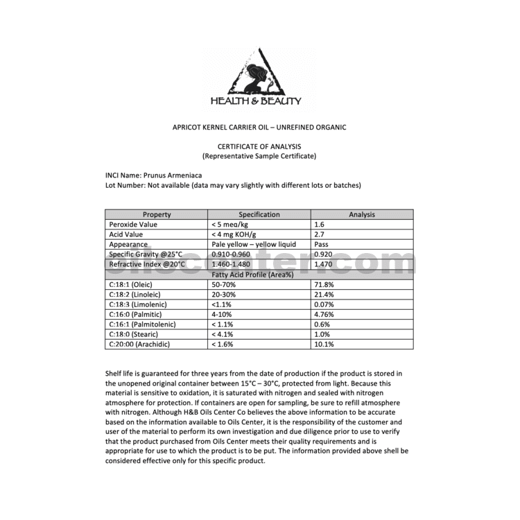 Apricot kernel oil unrefined organic virgin cold pressed raw natural pure 64 oz