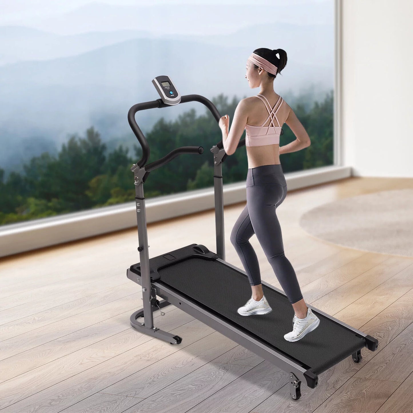 Zhdnbhnos foldable treadmill with incline home gym compact walking running machine led monitor 264.55lbs (black)