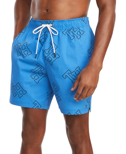 Tommy hilfiger mens swim trunks allover monogram print 2xl blue