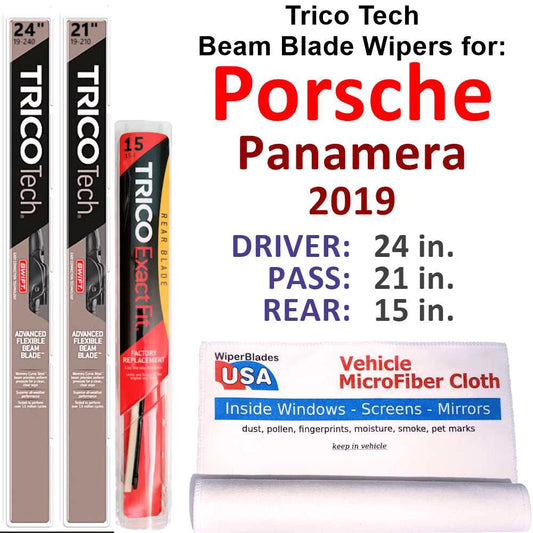 2019 porsche panamera turbo sport turismo beam blade wipers (set of 3) w/rear wiper