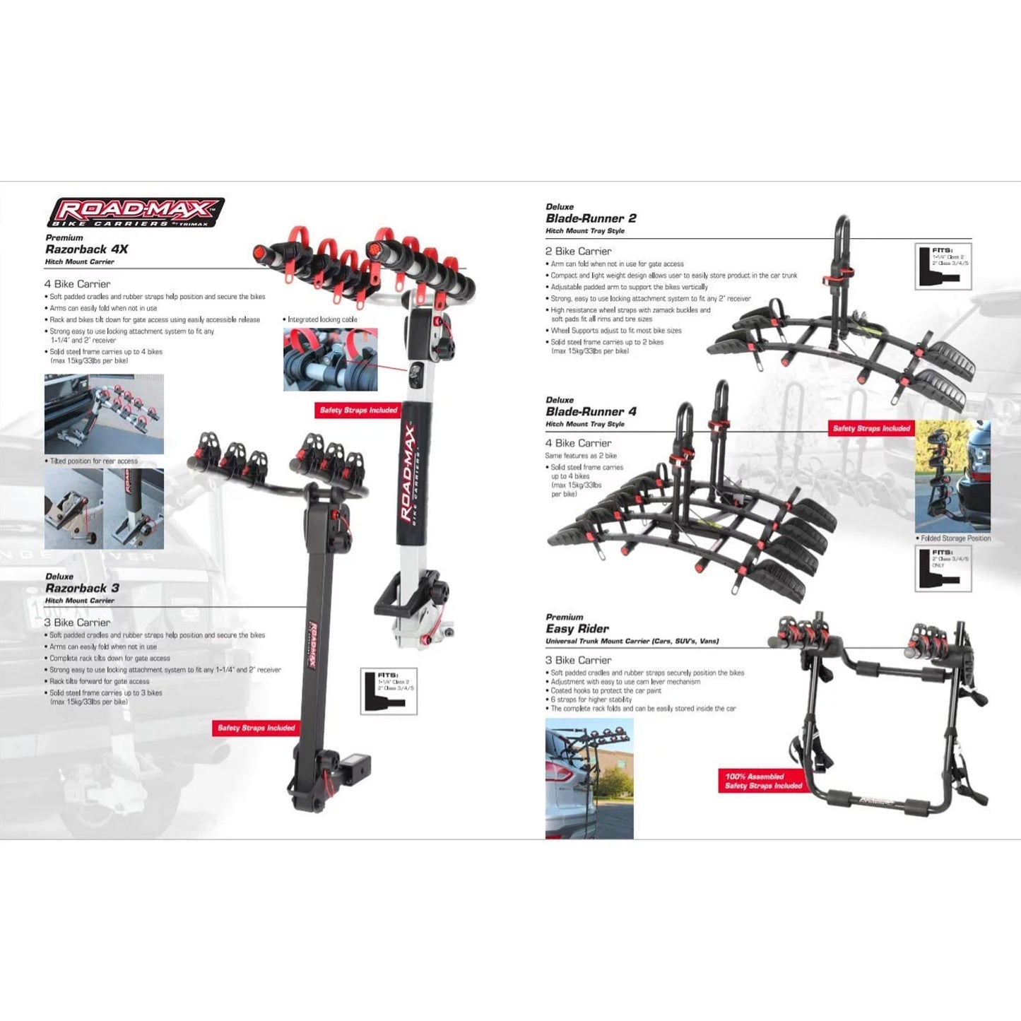 Trimax road max blade runner 4 bike rack carrier for 2 inch receiver hitch