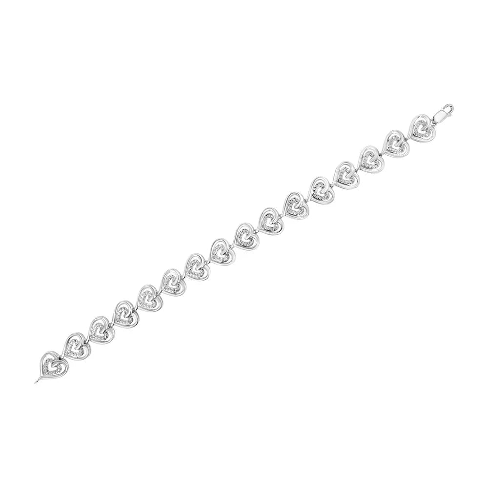 .925 sterling silver 1/4 cttw round-cut diamond double heart link bracelet (i-j color, i2-i3 clarity) - 7.25" inches