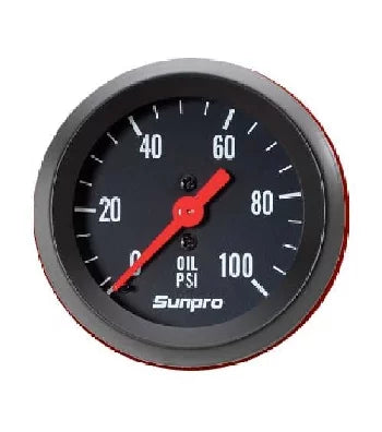 2" mechanical oil pressure gauge 0-100 psi black / black bezel new sunpro cp8216