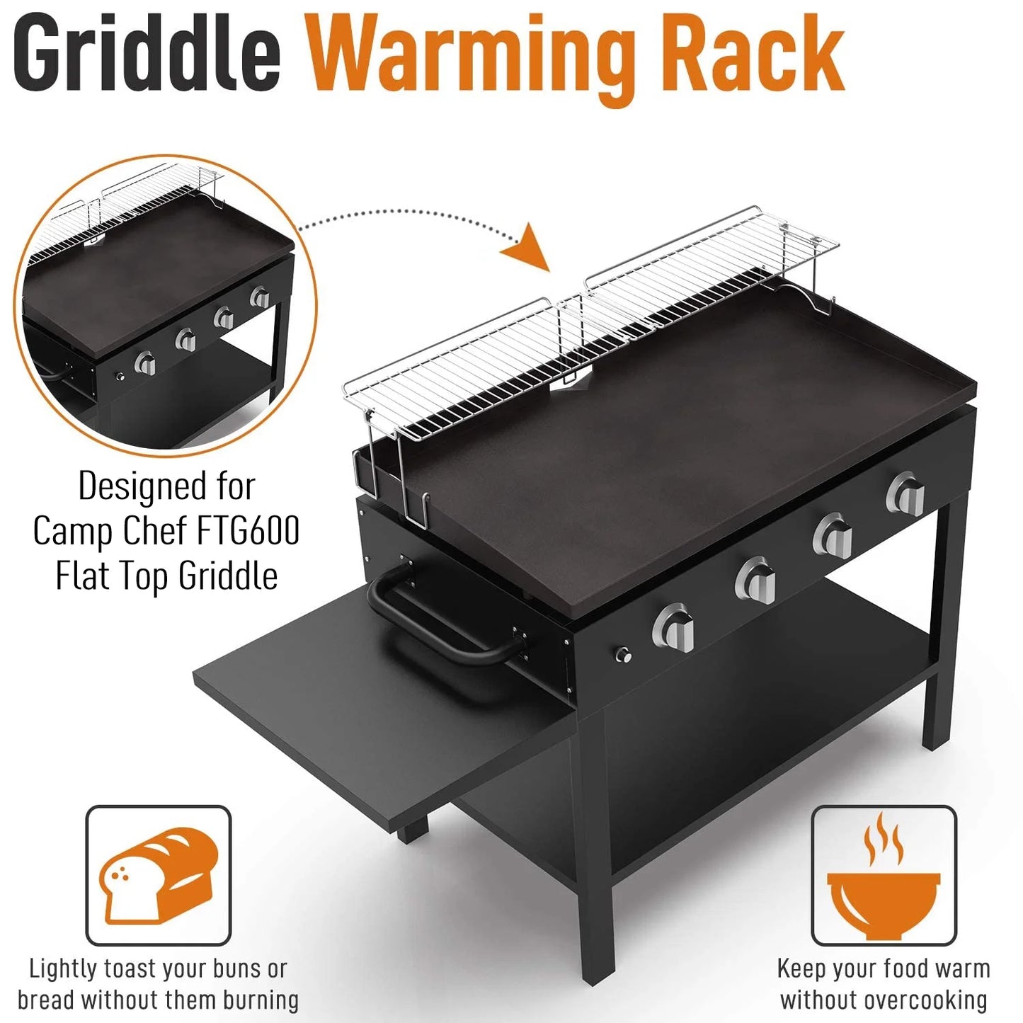 Yukon glory 31.5" stainless steel griddle warming rack designed for blackstone griddles