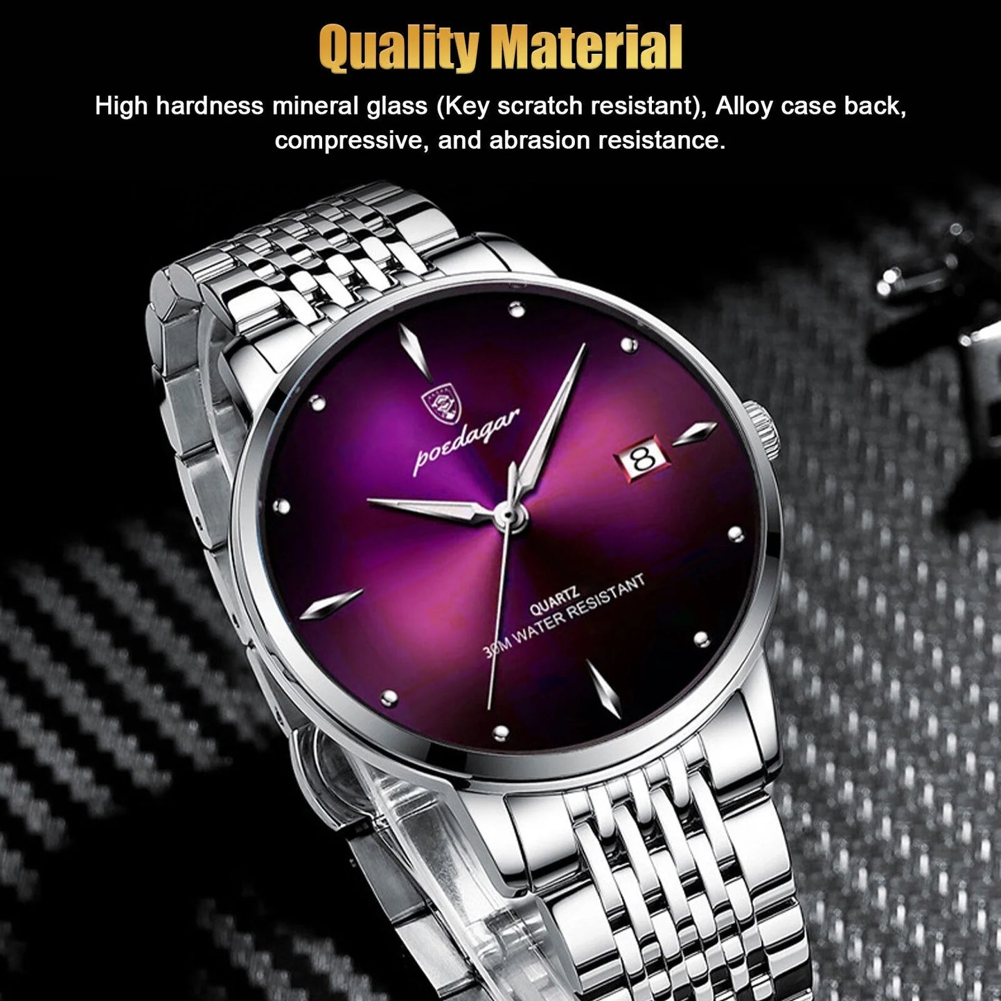 Waterproof men's luminous watch classic stainless steel quartz luxury wristwatch