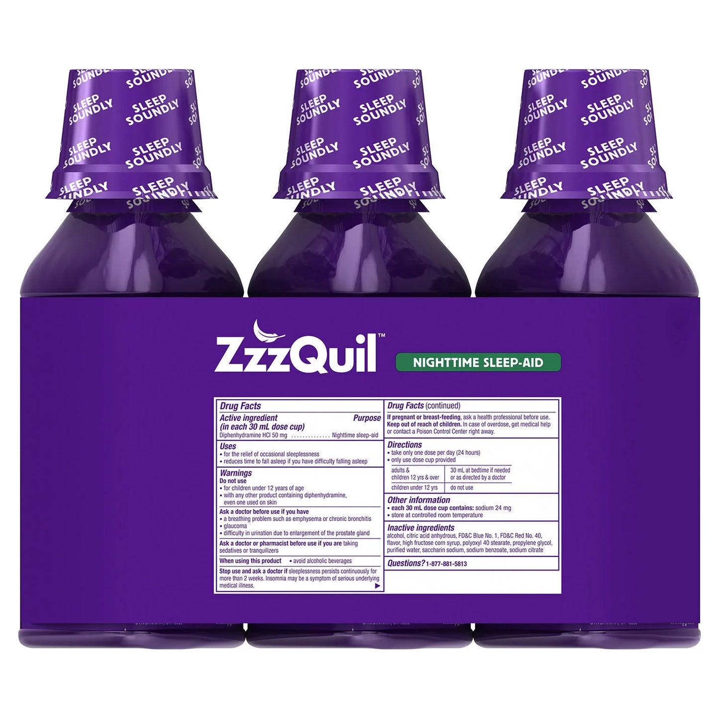 3 pack - zzzquil nighttime sleep-aid liquid, warming berry flavor 12 oz