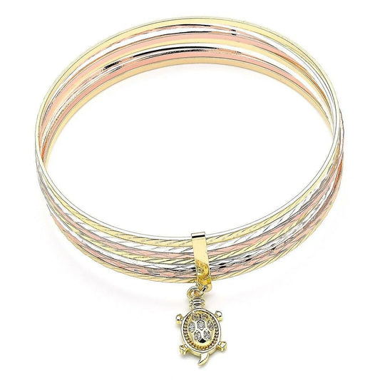 14k gold plated 7 peice seminario bangle bracelet w/ turtle charm dangle m336