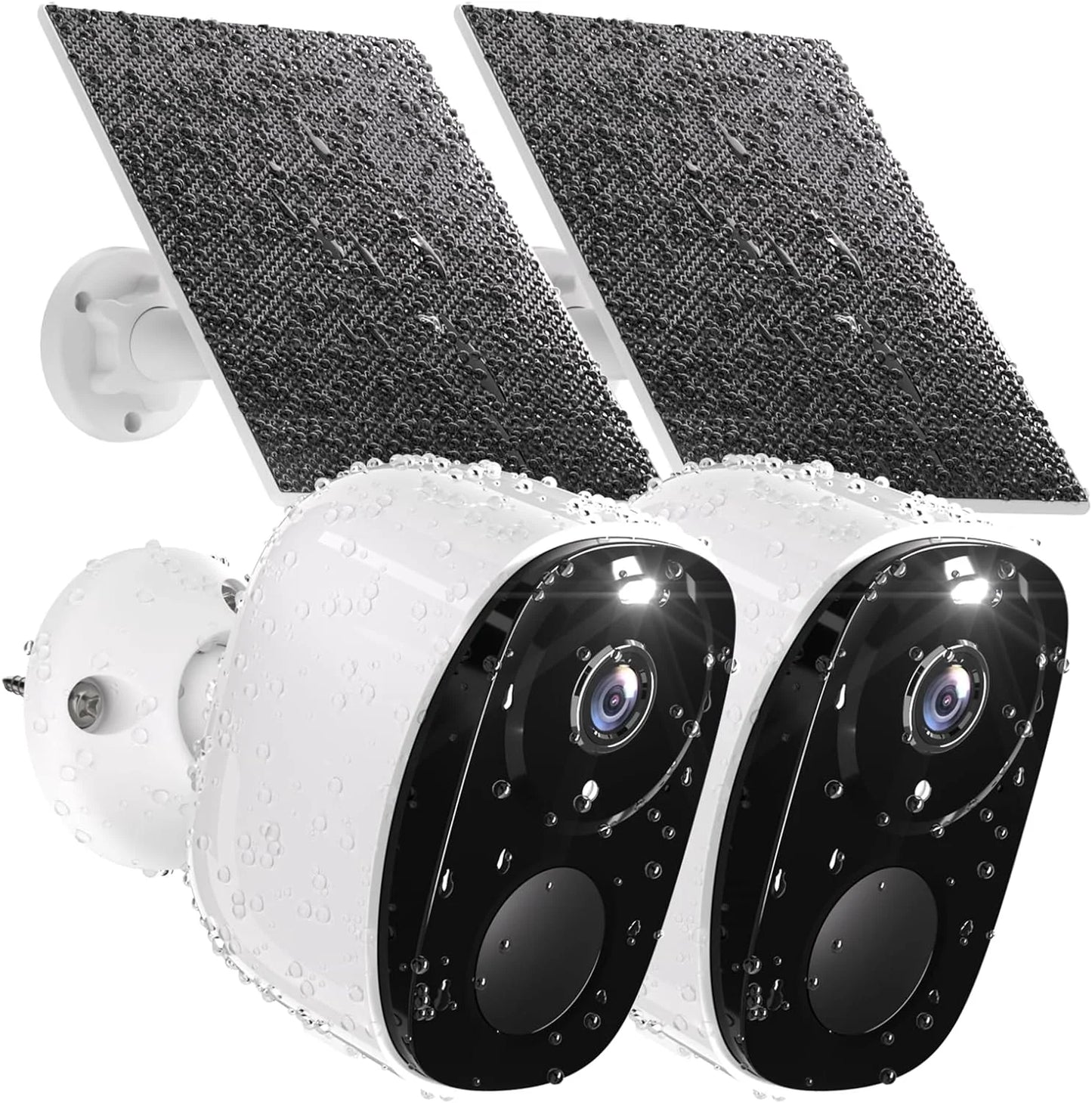 2pack security cameras wireless outdoor with solar panel cameras for home security, 2k home camera with color night vision, ai motion detection, two-way audio, ip65 waterproof, sd card/cloud storage