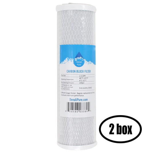 2 boxes of replacement for ispring hc12 activated carbon block filter - universal 10 inch filter for ispring 123filter slimline water filter housing clear 10 #hc12 - denali pure brand