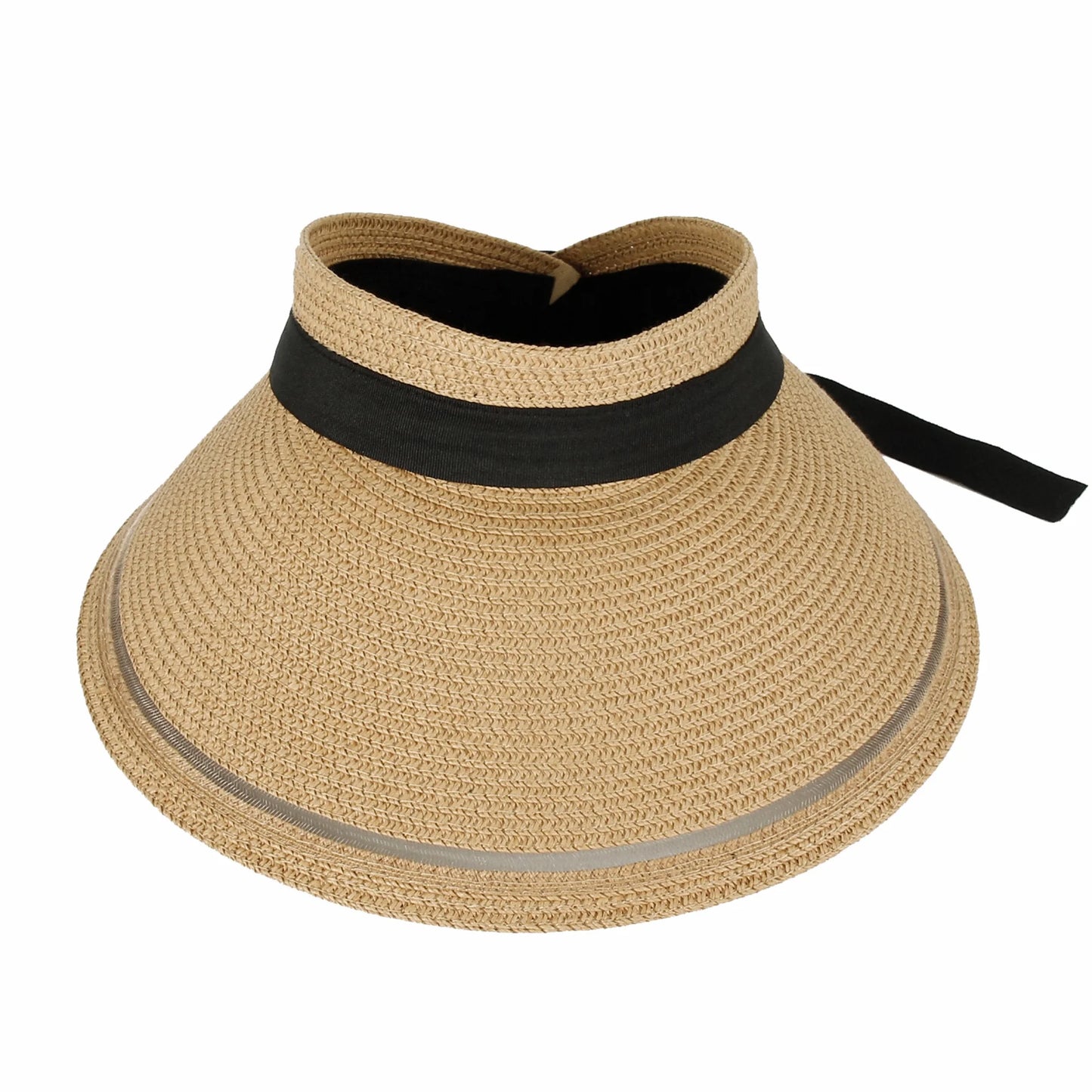 Withmoons womens wide brim packable sun visor summer beach hat slv1280 (beige)