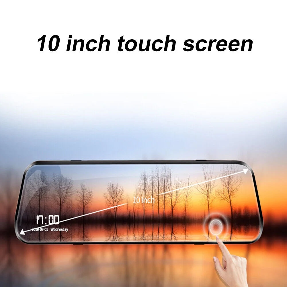 1080p mirror dash cam front rear dual camera 10" ips touch screen 170° wide angle car streaming recorder g-sensor loop recording