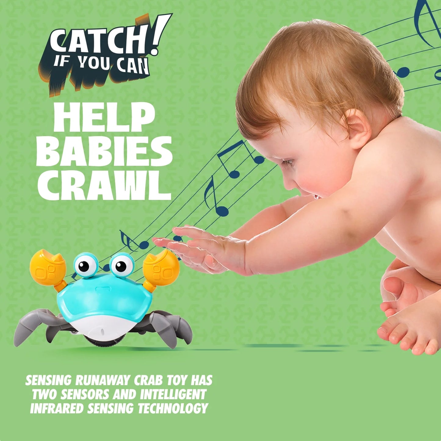 Aura beautiful crawling crab with music and light for little kids 6-12 years and toddlers 0-6 months tummy time, learning crawl and cognitive development - kids favorite entertaining gift