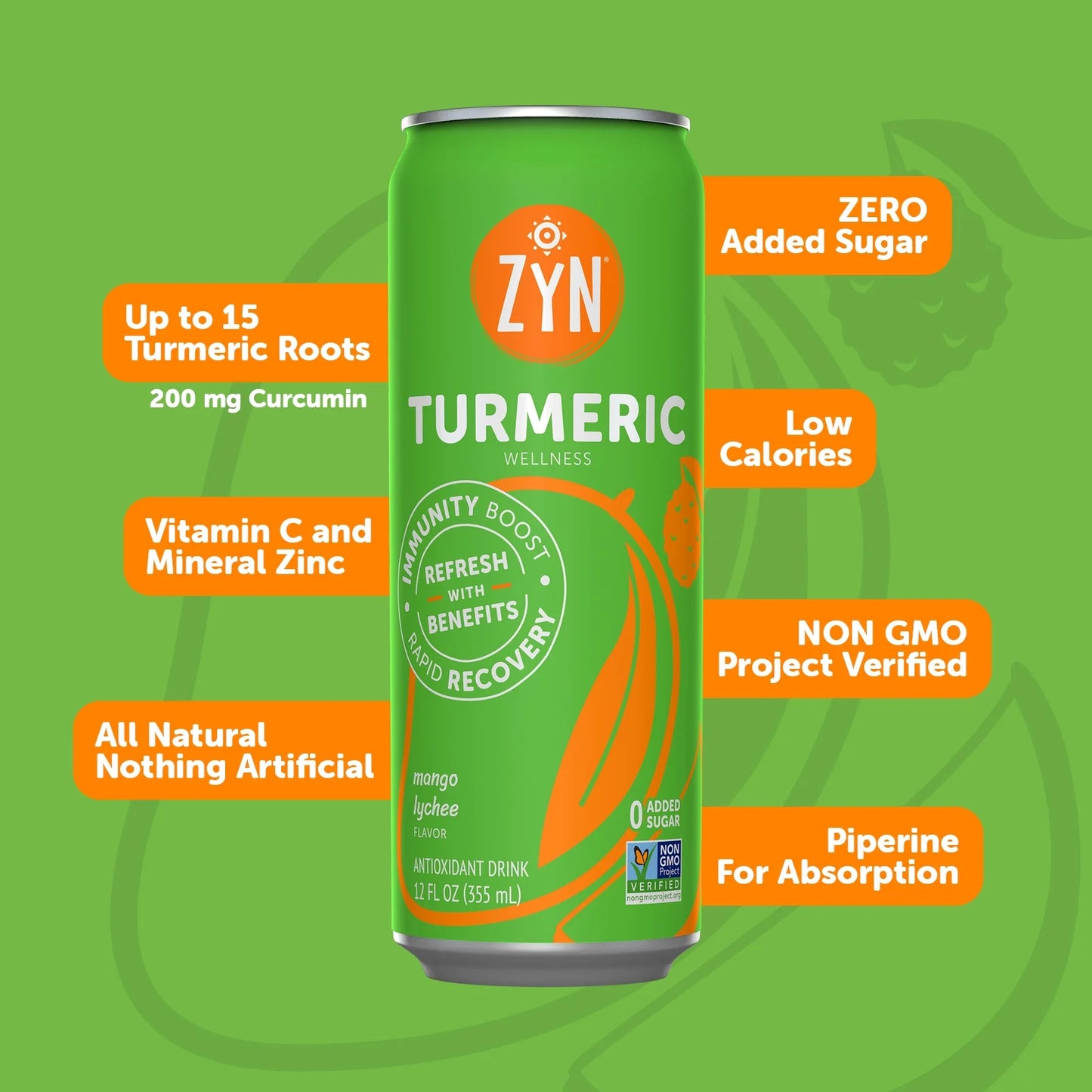 Zyn immunity & recovery turmeric wellness drinks - mango lychee (6 pack)