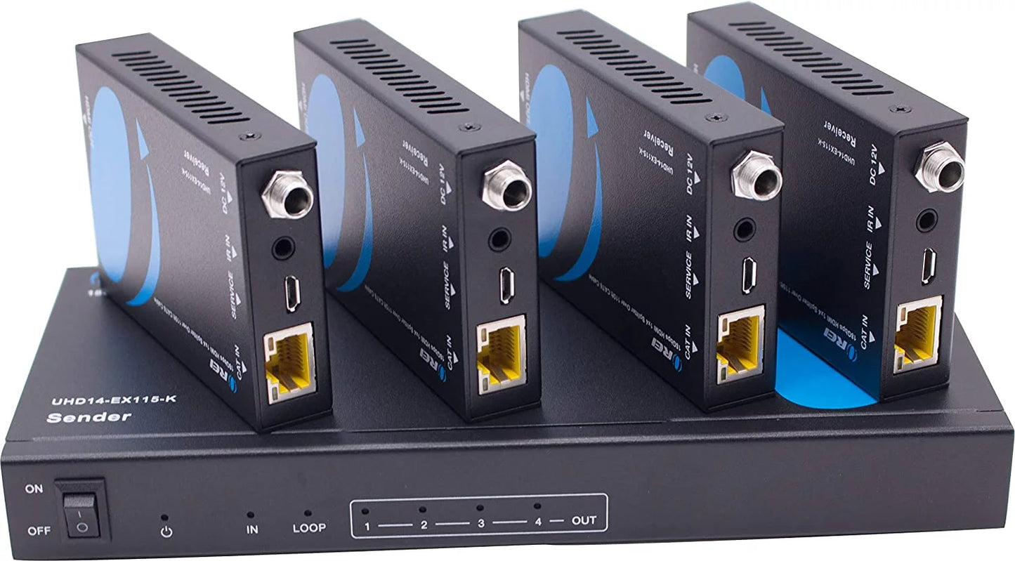 1x4 hdmi extender splitter 4k by orei multiple over single cable cat6/7 4k@60hz 4:4:4 hdcp 2.2 with ir remote edid management - up to 115 ft - loop out - low latency - full support