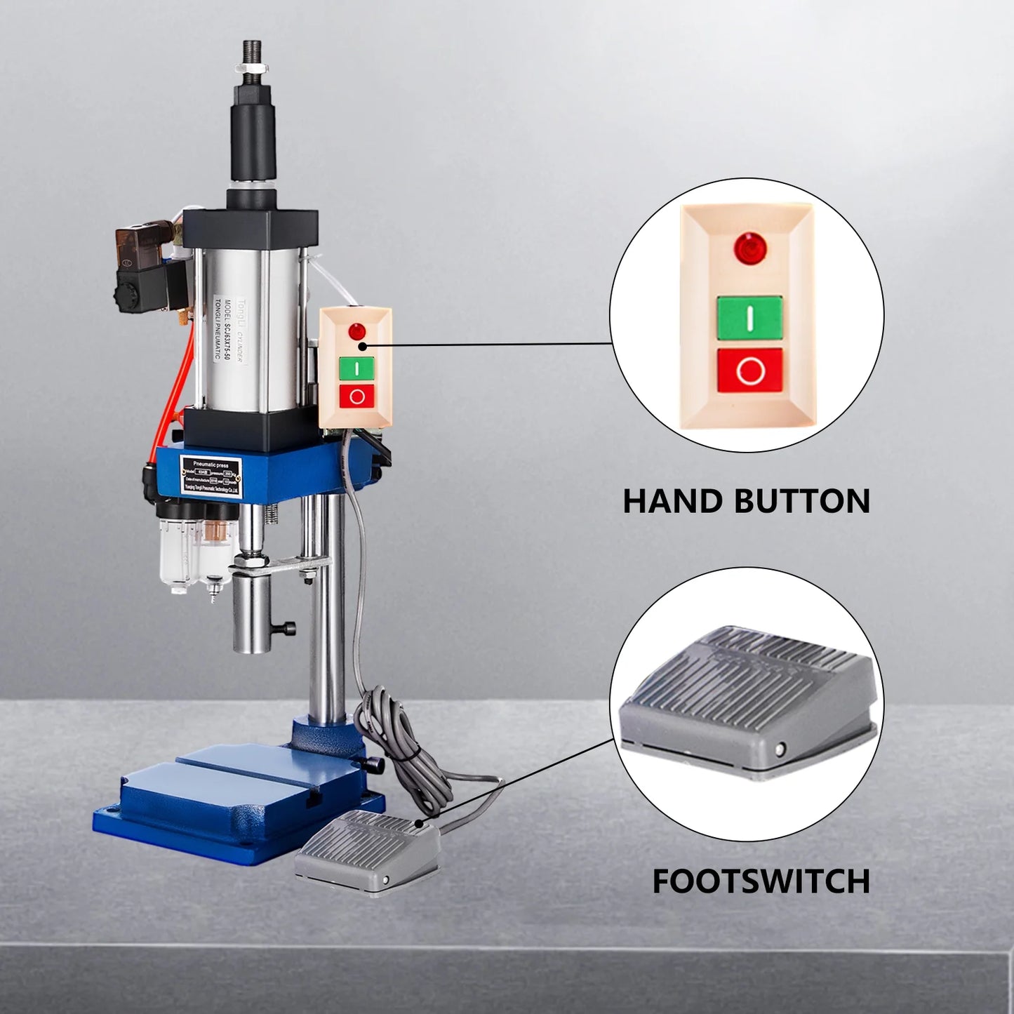 Vevor pneumatic punch press machine 440lb/200kg pressure, desktop punching press machine 110v ac,cylinder stroke pneumatic press 0.4-0.7 mpa operation pressure