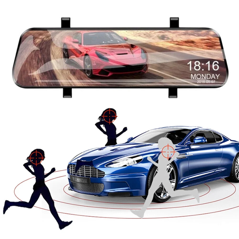 1080p mirror dash cam front rear dual camera 10" ips touch screen 170° wide angle car streaming recorder g-sensor loop recording