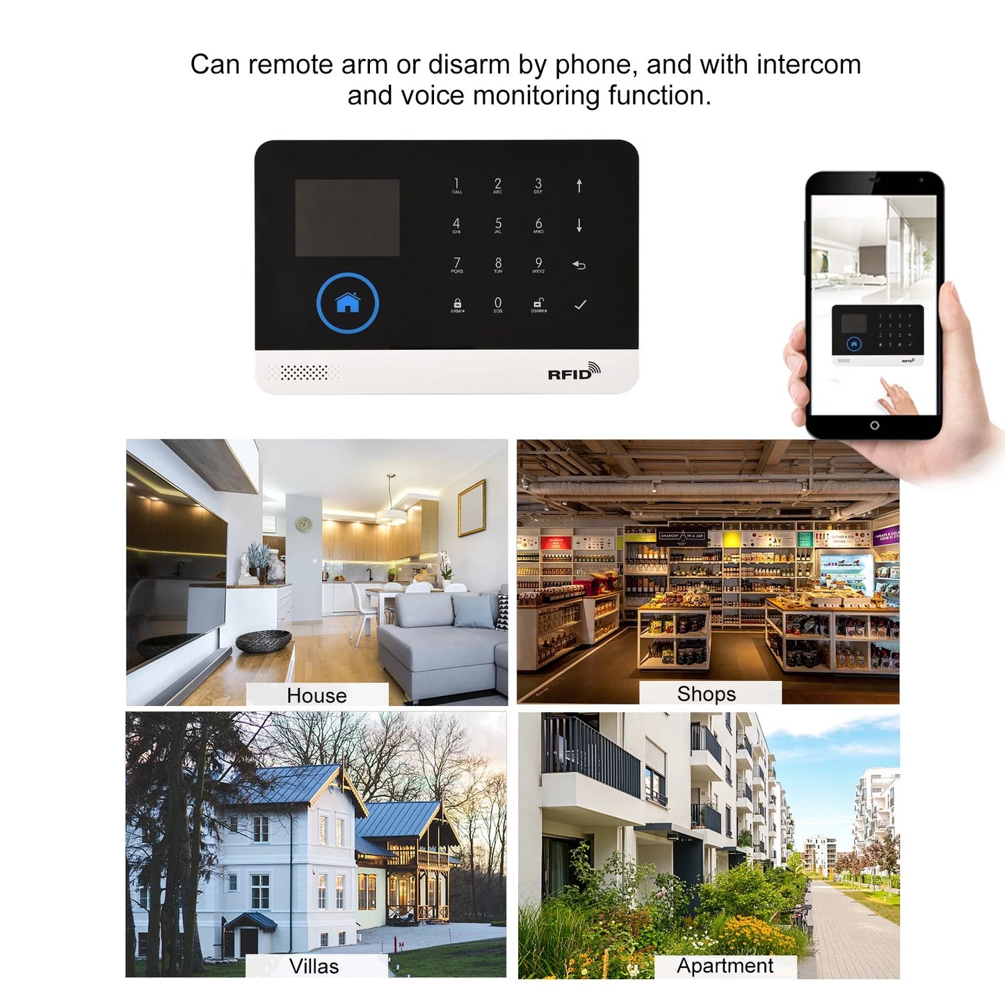 433mhz wireless wifi + gsm auto-dial alarm system lcd display door sensor pir motion sensor phone app remote control compatible with home voice control smart home burglar alarm system