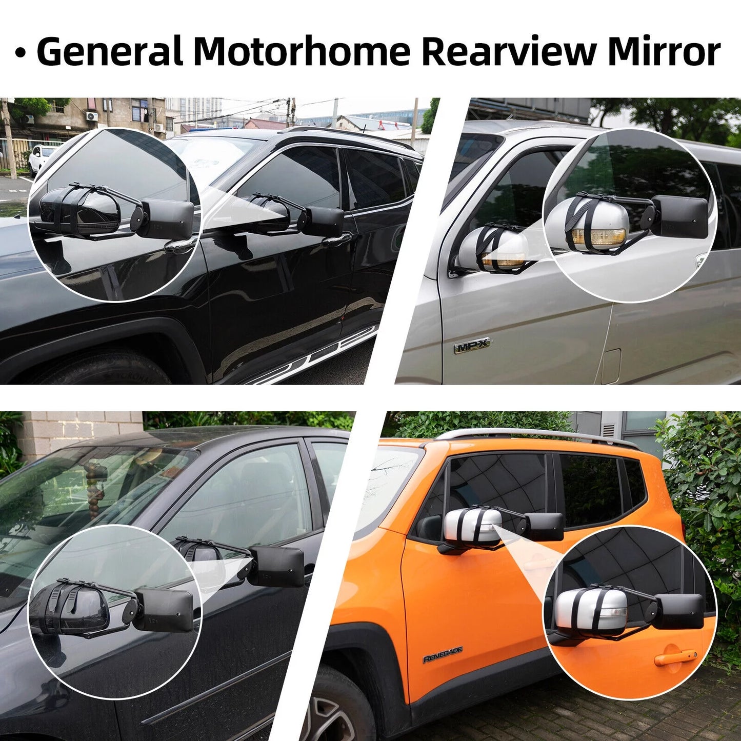 Xukey 2x universal adjustable trailer dual tow mirror extension car blind spot w/strap fit for pickup truck