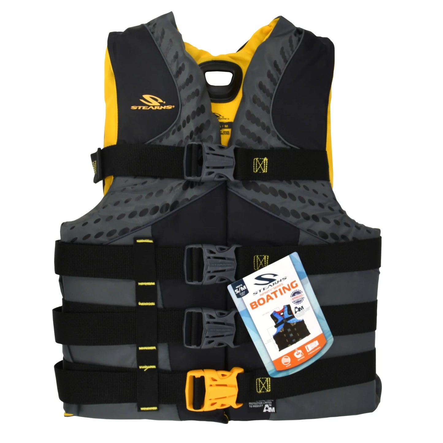 Stearns men's infinity nylon life vest for adults 90+ pounds, 2xl/3xl, yellow/gray