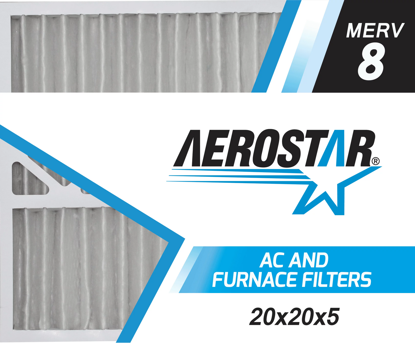 Aerostar 20x20x5 merv  8, honeywell replacement pleated air filter, 20x20x5, box of 2