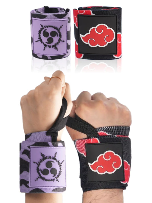 Anime wrist wraps 2 pairs bundle - 24" lifting straps for men and women - gym accessories support weightlifting, powerlifting, strength training, and improve workout (akat purple duo)