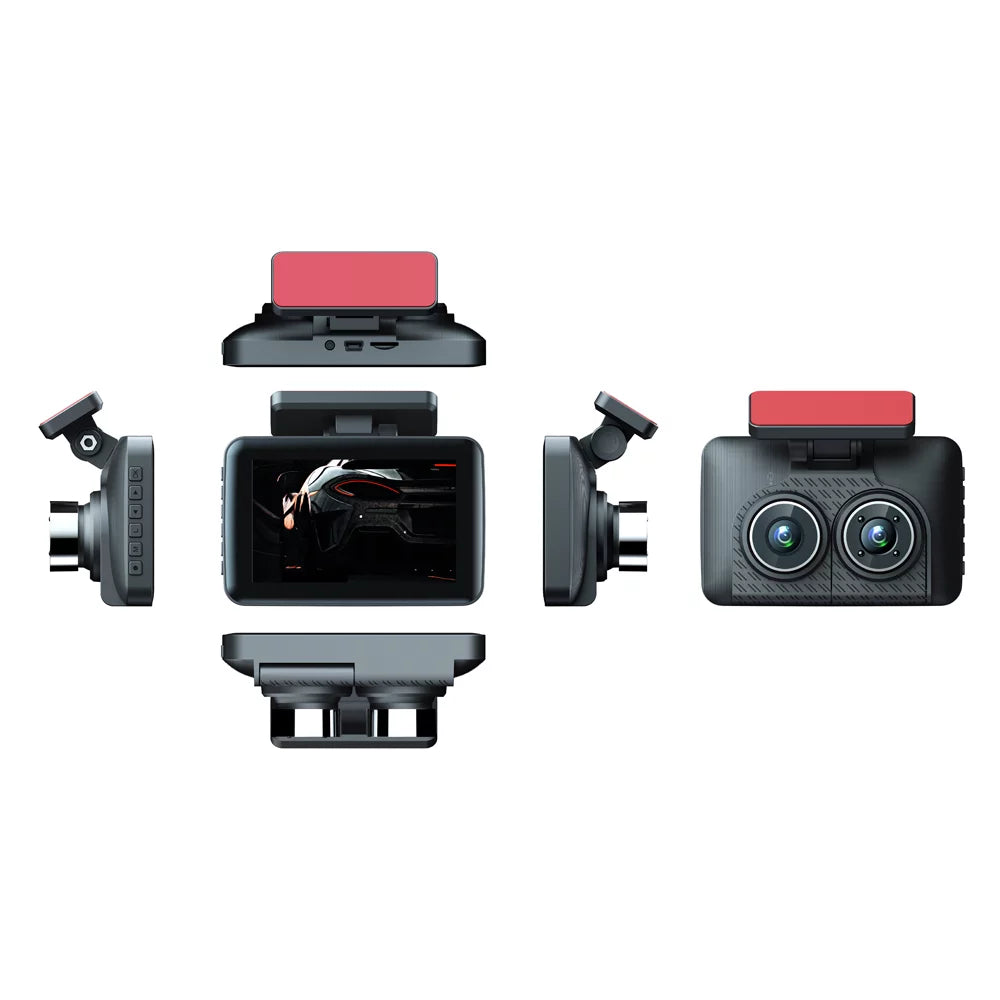 Andoer car video recording camcorder, triple channel dash cam, 4in clear car rearview mirror