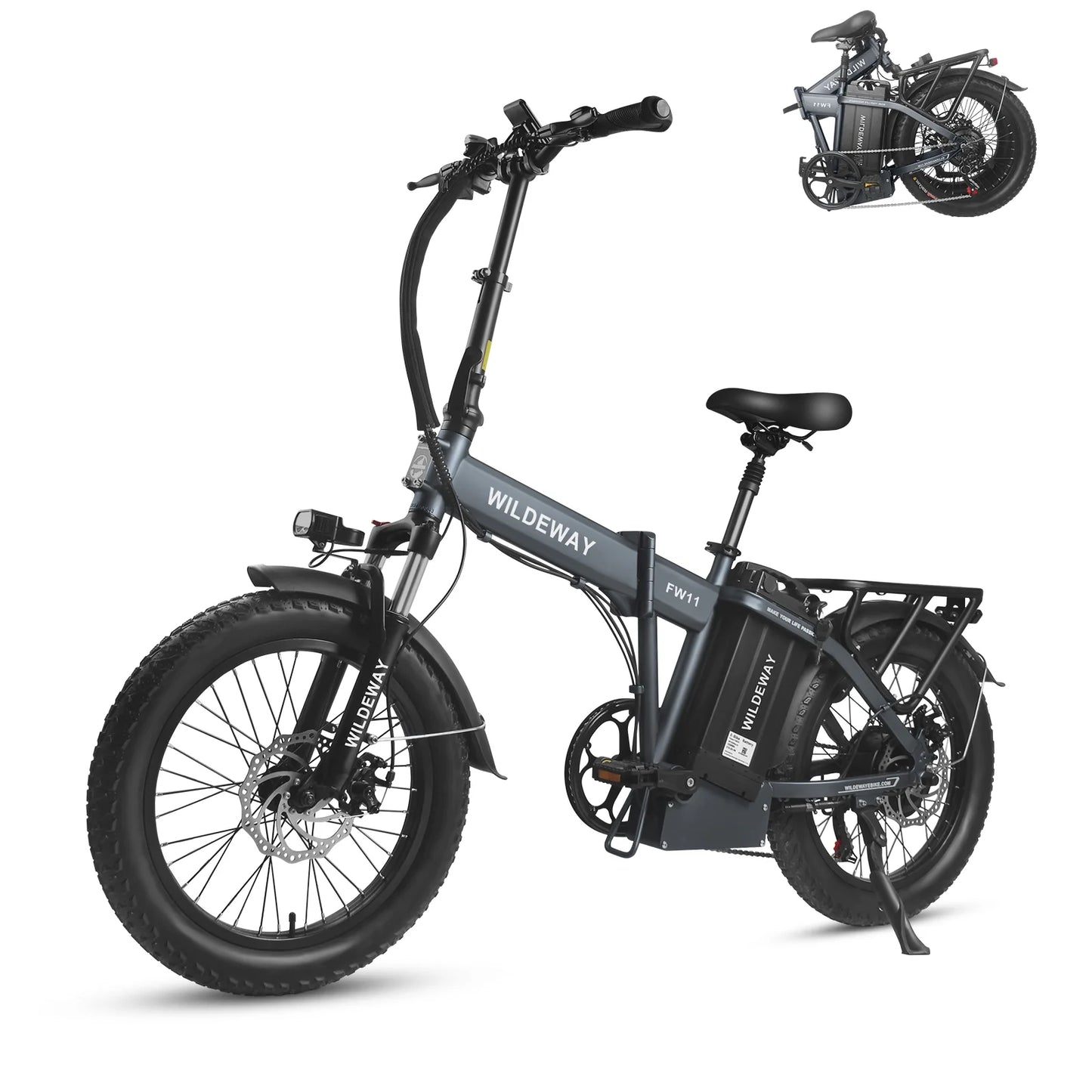 Wildeway folding electric bicycle for adults ,750w motor，48v 32ah removable battery , 7 speeds, 20×3.0 fat tire snow mountain beach city ebike