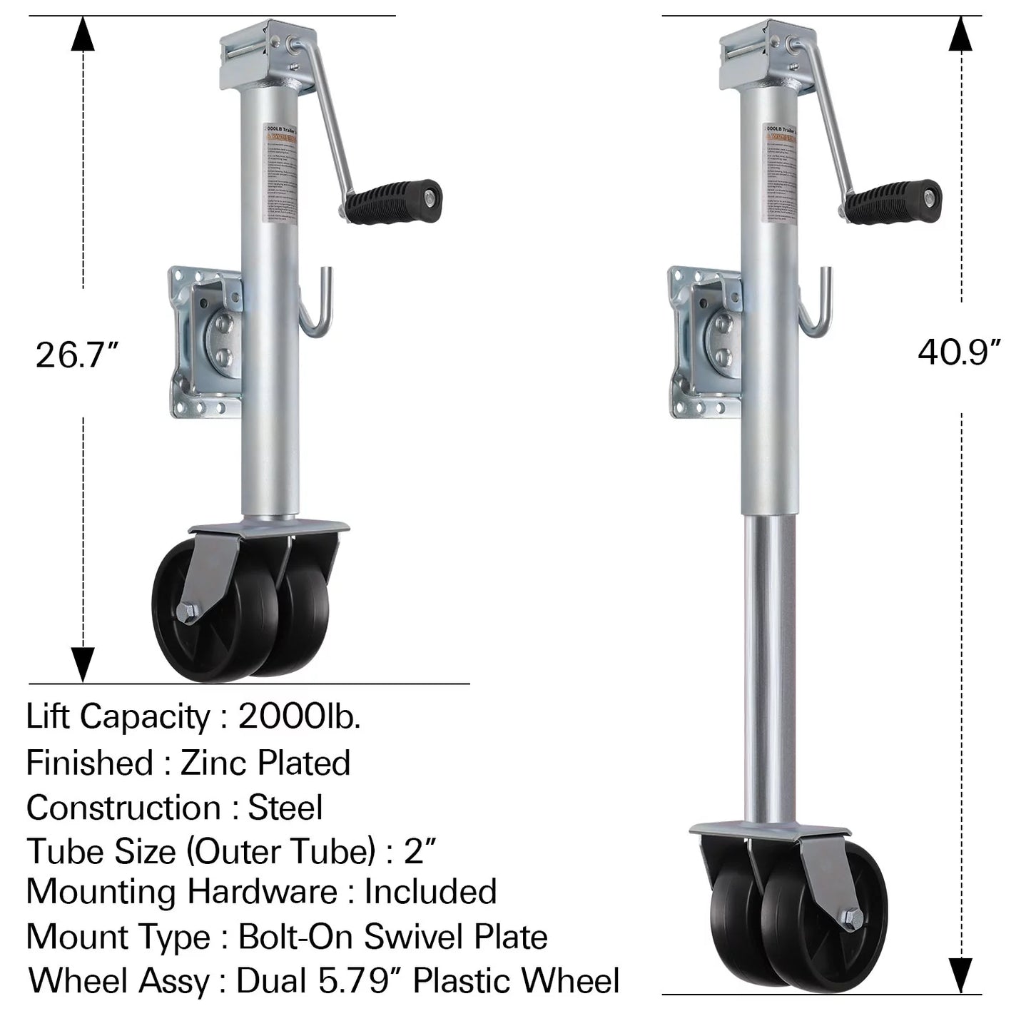 Weize trailer jack, heavy duty swivel boat trailer jack with dual wheels, 2000 lbs, 14" lift