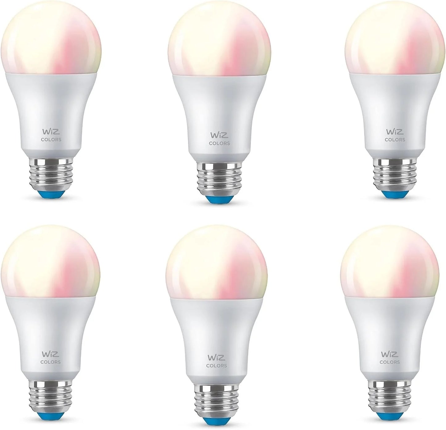 Wiz 60w a19 color led smart bulb - pack of 6 - e26- indoor - connects to your existing wi-fi - control with voice or app + activate with motion - matter compatible