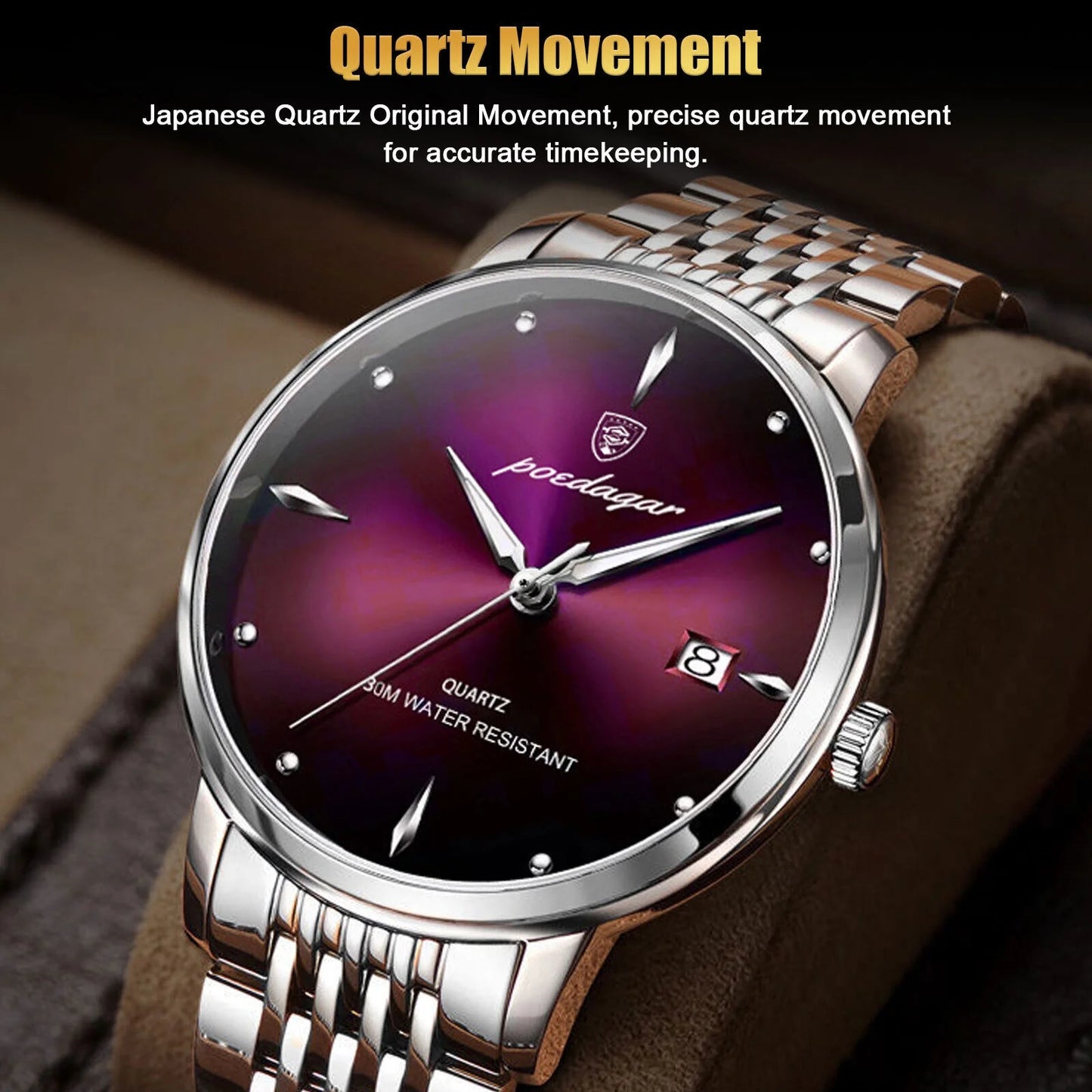 Waterproof men's luminous watch classic stainless steel quartz luxury wristwatch