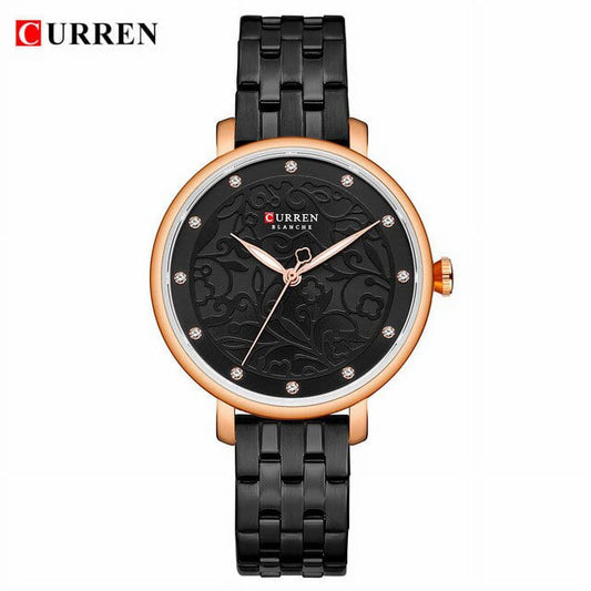 Top brand curren women watches pink leather wristwatch with rhinestone ladies clock fashion luxury quartz watch relogio feminino - quartz wristwatches